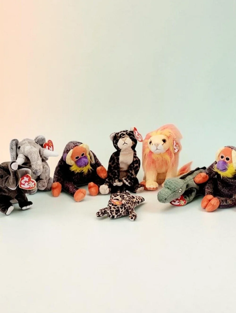 (Lot Of 8) Ty Beanie Baby/Bushy/BananasX2/Swampy/Sneaky/Bahati/Trumpet/Freckles/